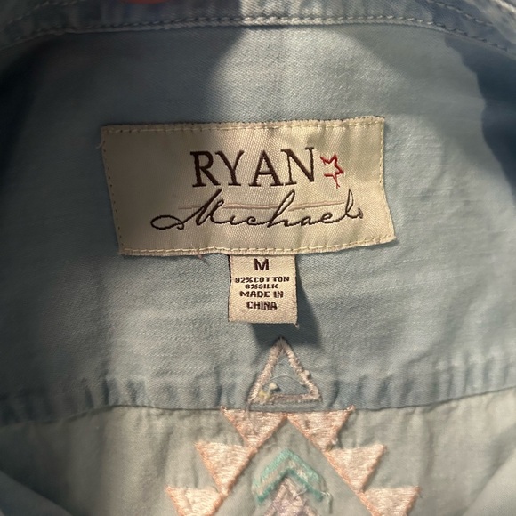 Ryan Michaels lightweight chambray denim shirt with southwest pattern size M - Picture 3 of 7